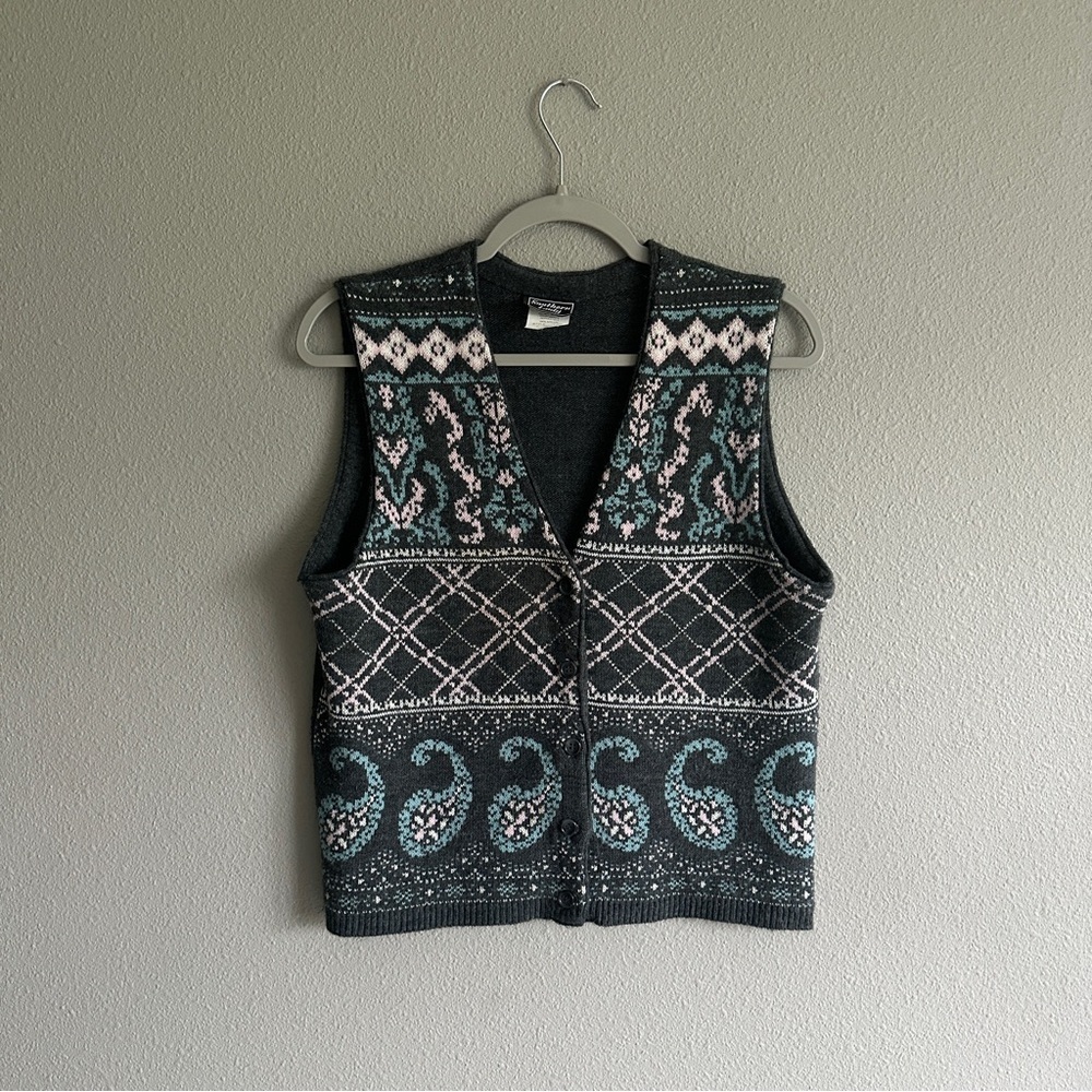 Vintage Paisley Patterned Knit Vest Medium